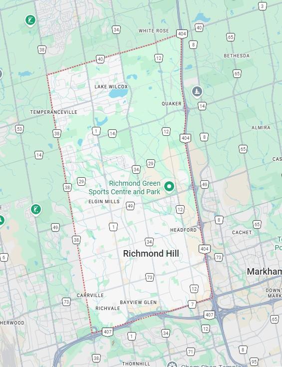 Service area map for table refinishing in Richmond Hill