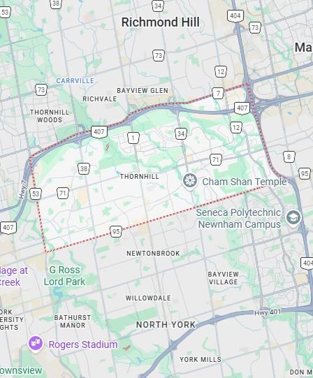 Service area map for table refinishing in Thornhill