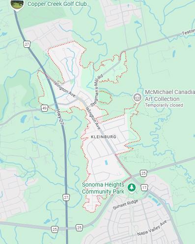 Service area map for table refinishing in Kleinburg