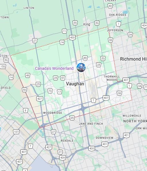 Service area map for table refinishing in Vaughan